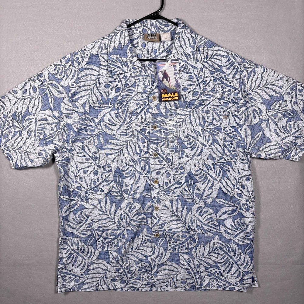 Vintage Y2K Maui & Sons Blue Hawaiian Shirt Mens Large Rayon Blend Surf NWT